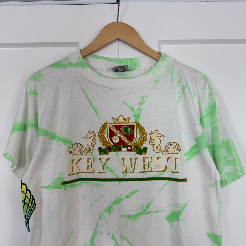 Mens Sport Attack Key West Tie Dye T-Shirt Large White Green Vintage 90s Florida
